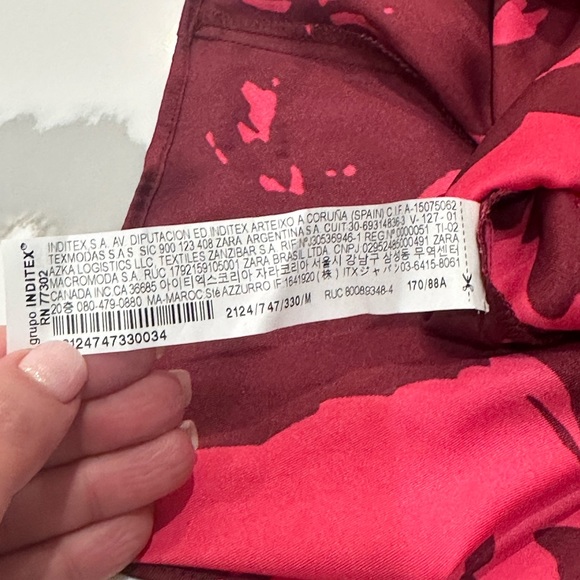 NWT Zara Satin faux Wrap Dress Cerise/Floral abstract pattern Ladies size M - Picture 11 of 13